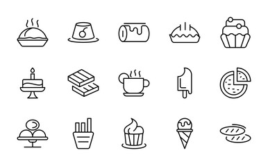 Bakery and Sweets line icon set. Dessert, cafe, cake, bread, cookies, sweets, drinks, food items, pie, slice, donut, cupcake line icon set. UI thin line icon pack.