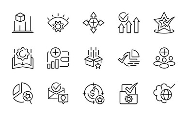 Quality Control line icon set. Evaluation, inspection, product, certificate, quality check, assurance, process, line icon set. Ui thin line icon pack.