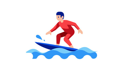 Surfer Riding the Waves Depicted in a Modern and Minimalist Illustration