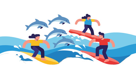 Thrilling Aerial Surfing Experience With Dolphins Surrounded Against A Black Backdrop Scene