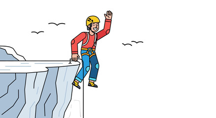 Thrilling Cartoon Portrait Of A Man Climbing A Mountain Celebrating His Achievement