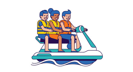 Thrilling Friendship Ride: Friends Enjoying Jet Ski Adventure on the Ocean Waters