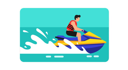 Thrilling Jet Ski Ride: An Adventurous Aquatic Activity Illustration, Enjoying Summer Fun