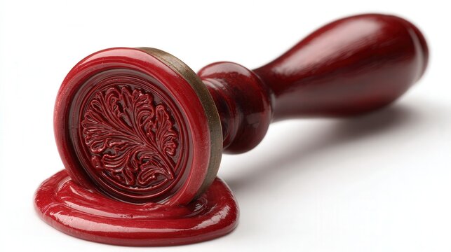 Red wax seal isolated on white background