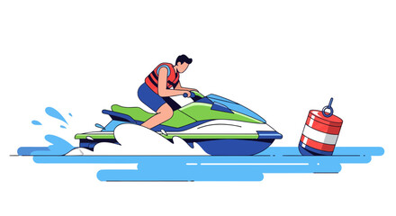 Thrilling Summer Aquatic Adventure Depicting A Person Riding A Fast Jetski, Vector Style