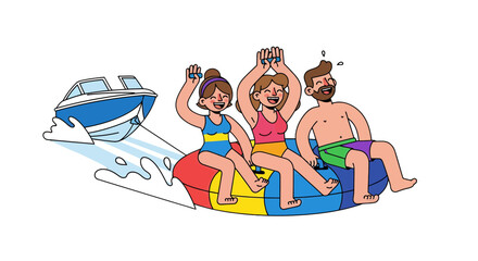 Thrilling Summer Fun: A Lively Animated Scene of Watersports and Joyful Moments