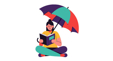 Tranquil Oasis: Reading Under a Vibrant Umbrella, A Moment of Solitude