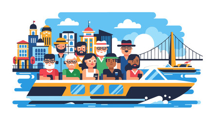 Tourists Enjoying Boat Ride With City's Iconic Landmarks in Picturesque Day