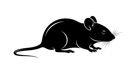Minimalist black mouse silhouette vector illustration, capturing the essence of a small rodent with its distinctive profile and long tail, ideal for a wide range of graphic design projects