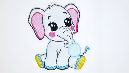 Obraz premium Adorable Baby Elephant Embroidery Design Hand-Stitched Art