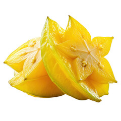 Sliced Ripe Star Fruit Halves Showing Bright Yellow Flesh And Small Seeds On A Transparent Background