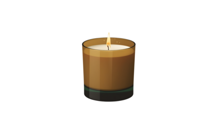 A candle burning with a bright flame in a glass container on a black background simple illustration on transparent background