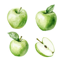 Watercolor type, An Imaginary Minimalistic 2D flat icon green apple, modern element in vector and EPS format, isolated on a white background, Simple illustration