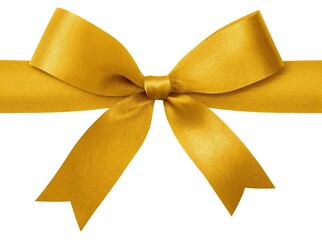 Golden ribbon with a shiny decorative bow on a white background.