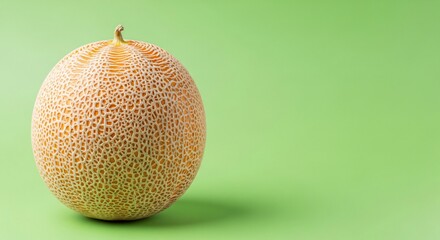 Fresh cantaloupe melon against vibrant green background offers summer refreshment and healthy eating concept