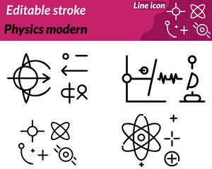 physics modern set line icon electromagnetism and mechanics. Ideal for educational apps research institutions technology brands and science materials. The design symbolizes knowledge innovation.