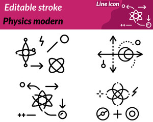 physics modern set line icon electromagnetism and mechanics. Ideal for educational apps research institutions technology brands and science materials. The design symbolizes knowledge innovation.