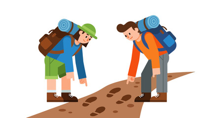 Two Hikers Following Footprints on a Trail, Ready for Adventure Destinations