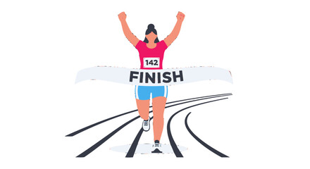 Triumphant Runner Crossing the Finish Line, Demonstrating Victory and Athletic Success