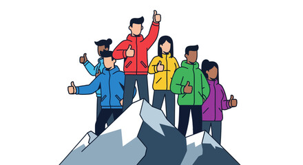 Triumphant Team Celebrating Success on Mountain: Achievement, Unity, And Victory