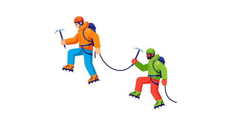 Two Climbers Ascending, Connected by Rope, Against a Dark Backdrop Illustrative Graphic