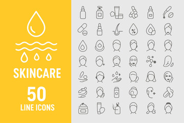 Skincare Routine Icons – Cosmetic Products Line Illustration Pack
