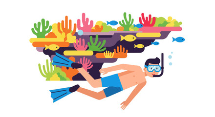 Underwater Exploration With A Scuba Diver And Colorful Coral Reef In The Ocean