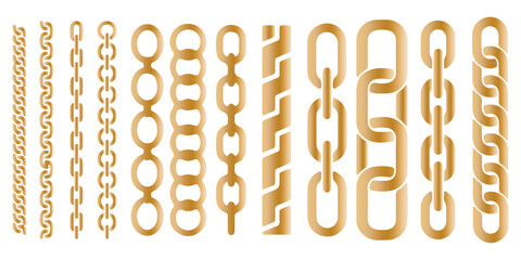 Cartoon metal different chain borders and frames. Isolated on white background. Vector icon set.
