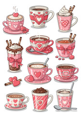 Charming collection of Valentine's Day coffee cups for heartwarming designs