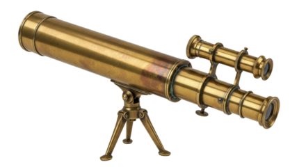 Vintage brass telescope isolated on transparent background