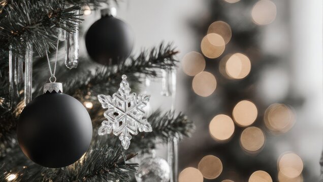 Elegant Christmas Tree Decorations with Bokeh Lights.