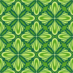 seamless pattern with green leaves, green curves ,painted create to flowershape, leaves, green background in geometric patterns as sarong,fabric,tile,printed fabric,batik,tablecloth patterns.
