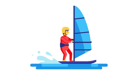 Windsurfing Illustration Depicting a Person Sailing on Blue Waves with Bold Graphic Style