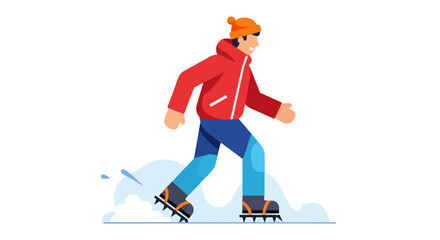 Winter Adventure: A Cartoon Person Walking Through Snowy Terrain Against a Black Backdrop