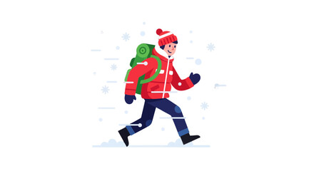 Winter Adventure: An Animated Explorer Bravely Trekking Through Deep Snow and Falling Flakes