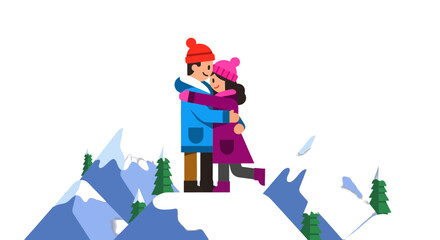 Winter Embrace: A Warm Embrace Amidst Snowy Peaks for Romantic Happiness