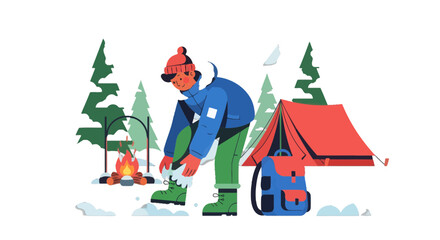 Winter Camping Adventure: A Vector Illustration Showcasing Camping Amidst Snowy Land