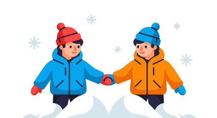 Winter Friendship Handholding Under Snowfall Amidst Nature Season's Blissful Embrace