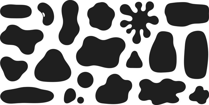 Collection of organic black ink splatters and blobs isolated on a white background