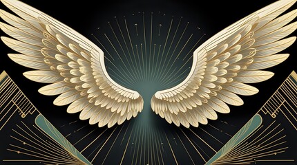 Art Deco Wings Luxury Golden Angel Vector