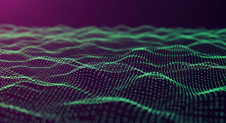 Abstract green wave pattern with small dots on a dark purple gradient background design element