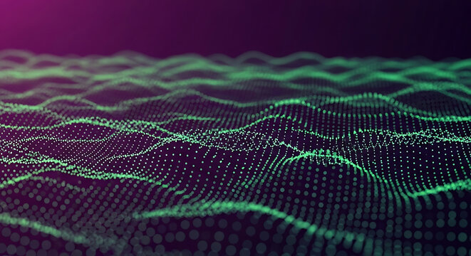 Abstract green wave pattern with small dots on a dark purple gradient background design element