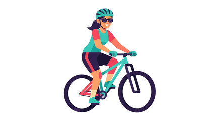 Woman Biking Cartoon Illustration With Sunglasses And Helmet On Black Background