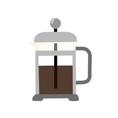 French Press in Flat Minimal Style for Manual Brewing Illustration