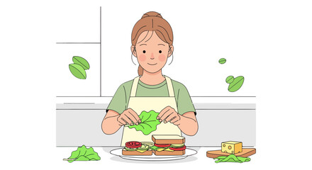 Woman Composing Gourmet Sandwich Freshly Preparing Delicious Food for Lunch or Meal