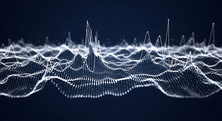 Abstract visualization of data waves with white lines and dots on a dark blue background