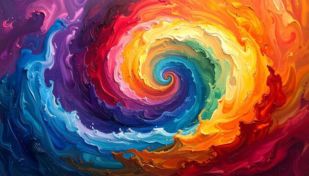 Vibrant chromatic vortex, a dynamic swirling spectrum in fluid acrylic waves