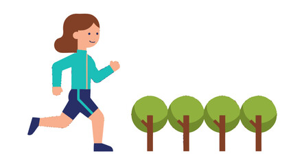 Woman Jogging Near Trees In An Outdoor Setting With An Attractive Cartoon Aesthetic
