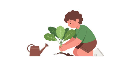 Young Person Planting A Sapling, Nurturing The Soil For Healthy Plant Growth