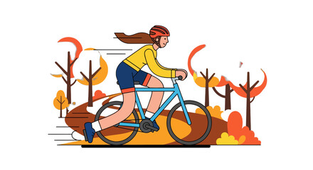 Woman Riding Bicycle On Forest Road At Night Is A Wonderful And Active Exercise